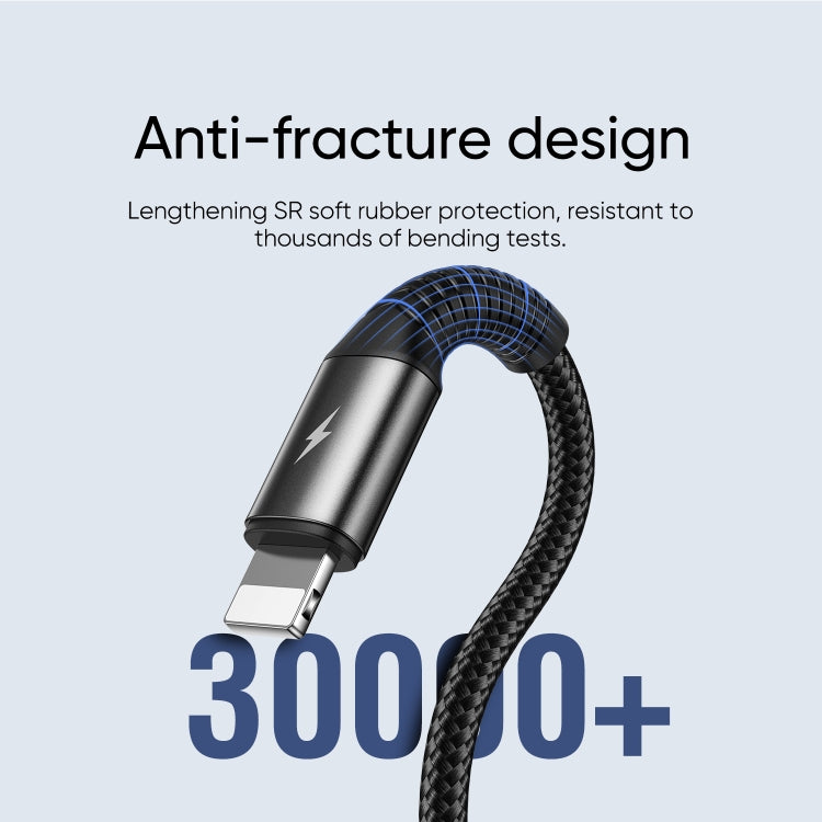 JOYROOM S-01530G11 3 in 1 USB to 8 Pin+Type-Cx2 Nylon Braid Charging Cable, Length: 15cm(Black)