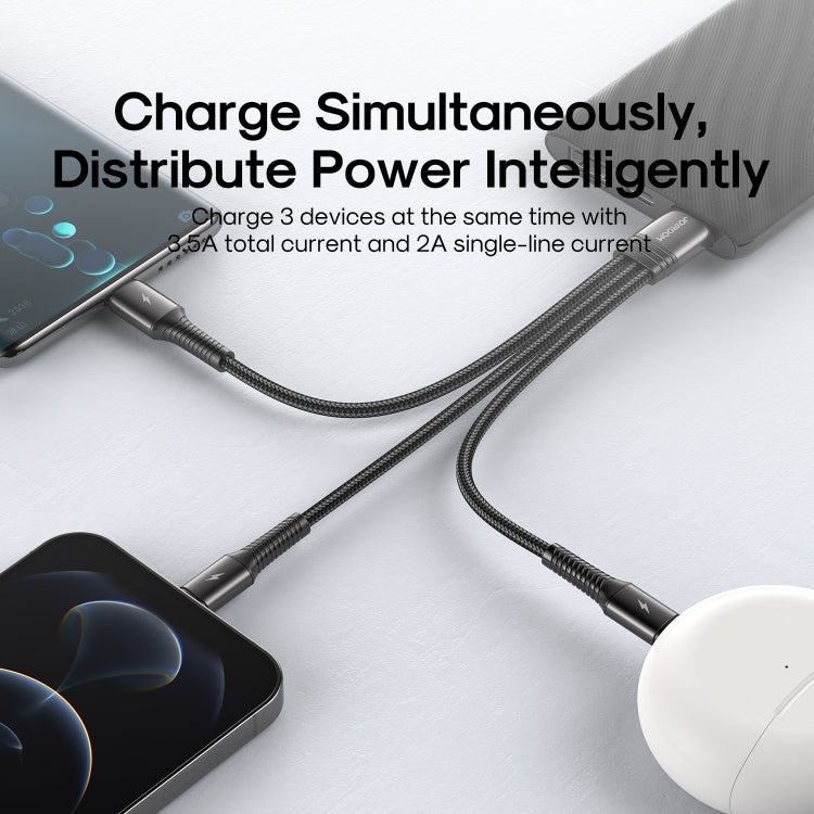 JOYROOM S-01530G11 3 in 1 USB to 8 Pin+Type-Cx2 Nylon Braid Charging Cable, Length: 15cm(Black)