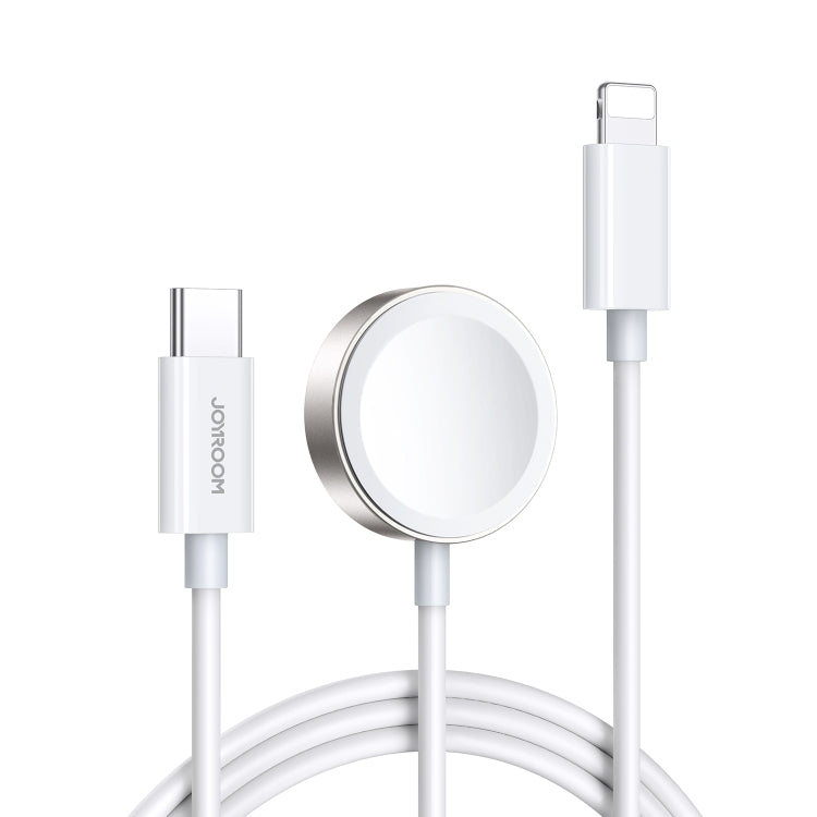 JOYROOM S-IW005 2 in 1 USB-C / Type-C to 8 Pin Watch Magnetic Charger with 1.5m 20W PD Fast Charging Sync Data Cable(White)
