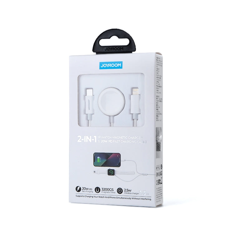 JOYROOM S-IW005 2 in 1 USB-C / Type-C to 8 Pin Watch Magnetic Charger with 1.5m 20W PD Fast Charging Sync Data Cable(White)