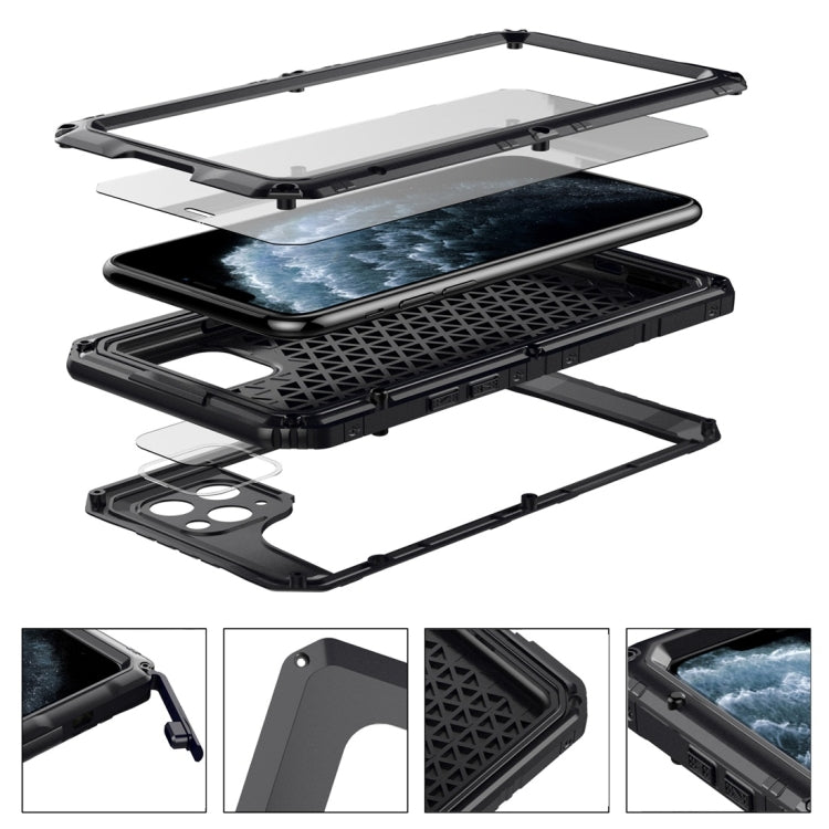 For iPhone 11 Pro Dustproof Shockproof Waterproof Silicone + Metal Protective Case