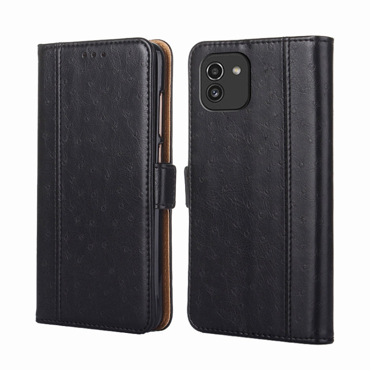 For Samsung Galaxy A03 166mm Ostrich Texture Flip Leather Phone Case
