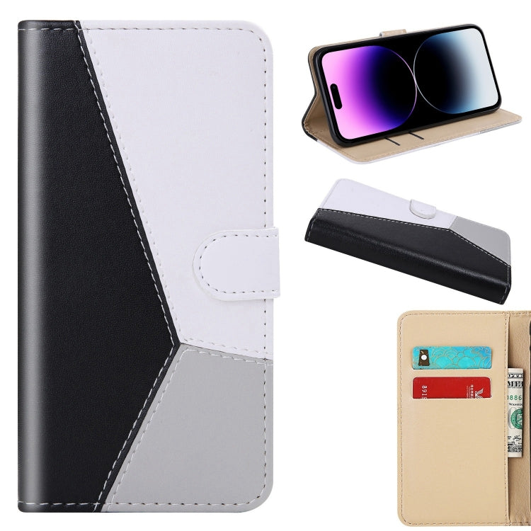 For iPhone 14 Pro Max Tricolor Stitching Flip Leather Phone Case