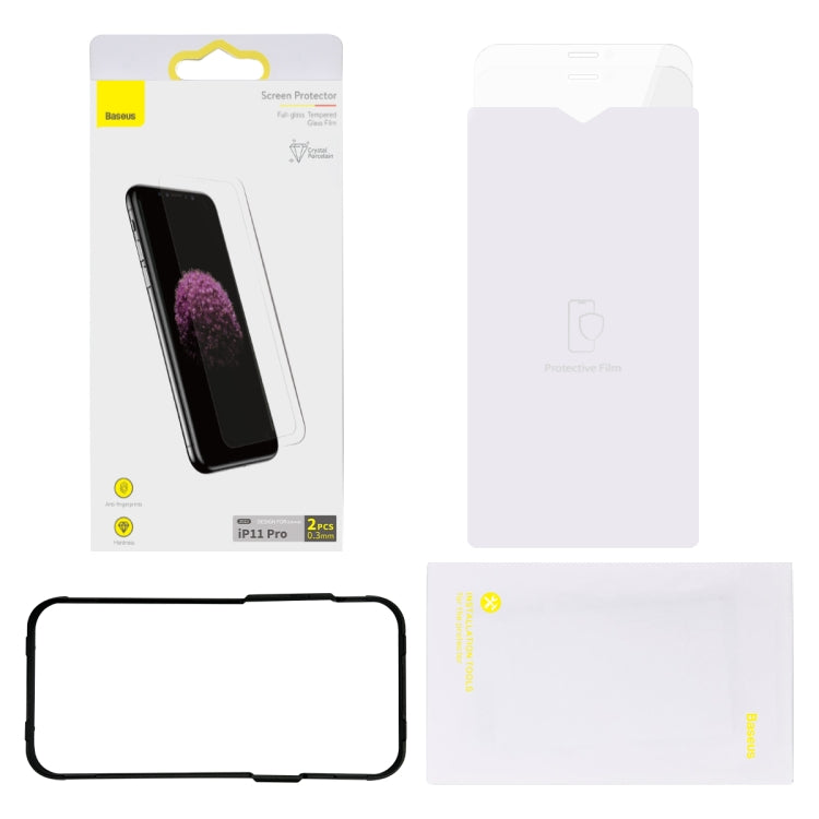 For iPhone 11 Pro 2pcs Baseus 0.3mm Full-glass Crystal Tempered Glass Film
