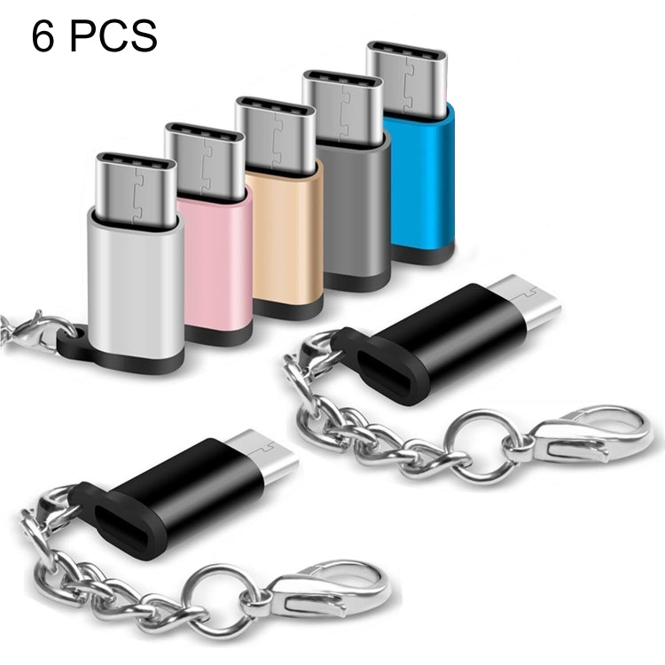 6 PCS Micro USB Female to USB-C / Type-C Male Connector Adapter Random