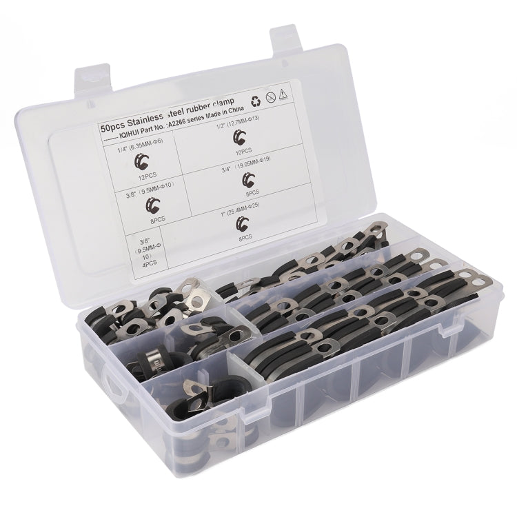 A2266 50 in 1 Car Rubber Cushion Pipe Clamps Stainless Steel Clamps