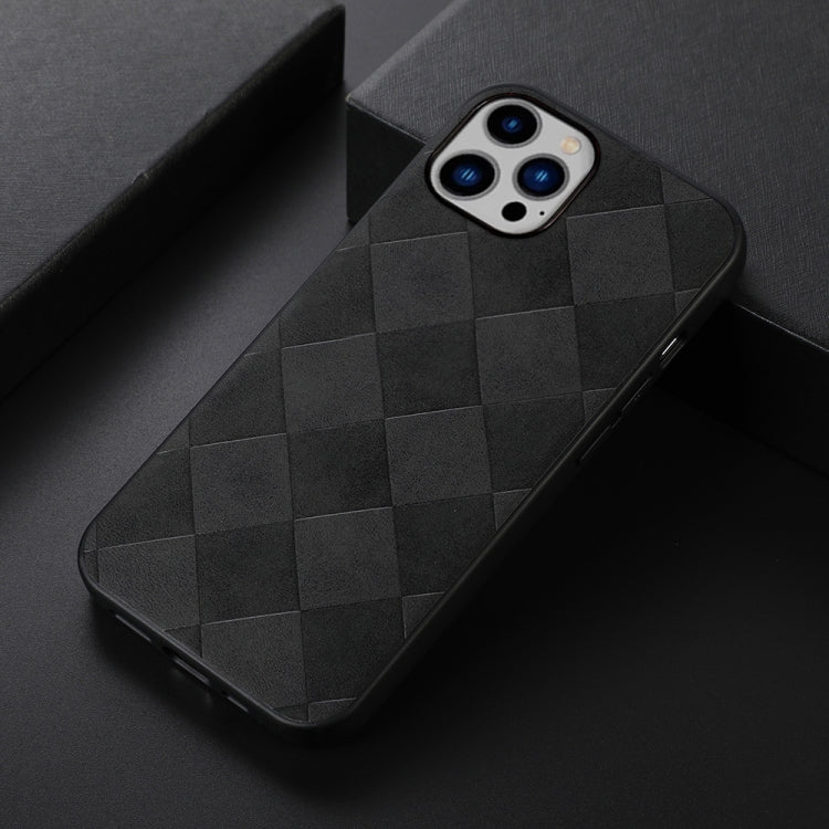 For iPhone 14 Plus Weave Plaid PU Phone Case