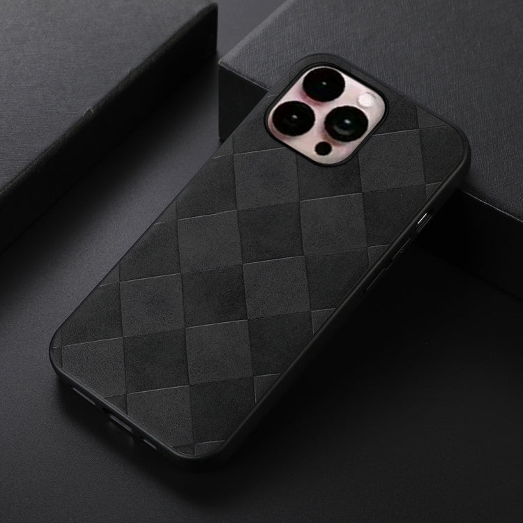 For iPhone 14 Pro Max Weave Plaid PU Phone Case