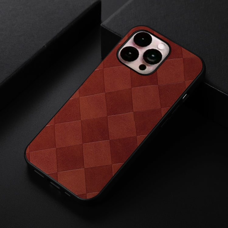 For iPhone 14 Pro Max Weave Plaid PU Phone Case