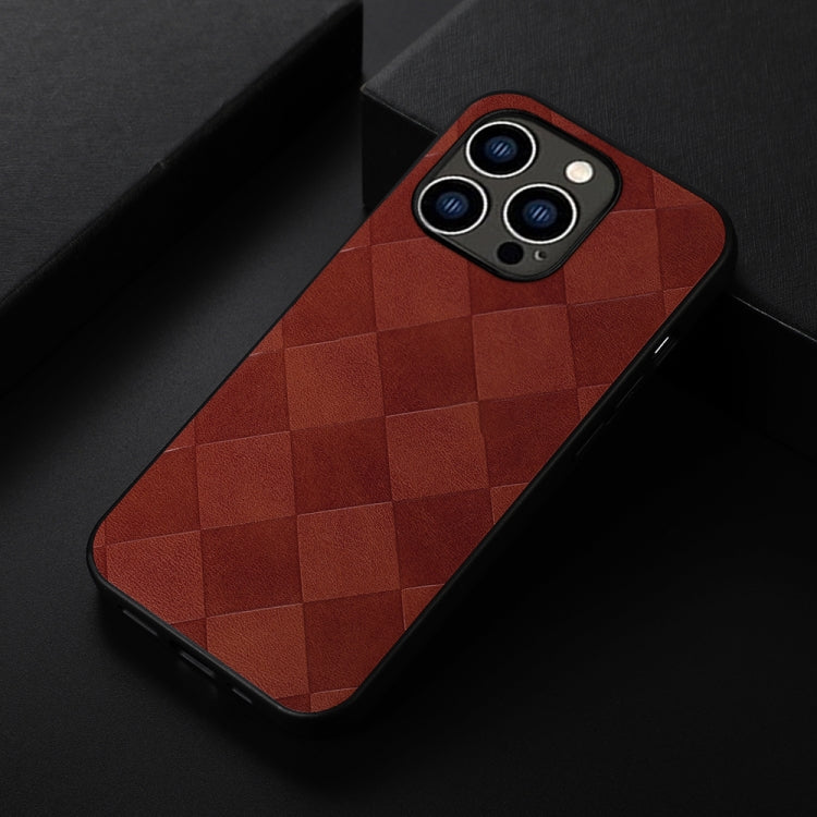 For iPhone 14 Pro Weave Plaid PU Phone Case