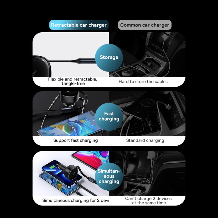 Baseus CCTX-CL Enjoyment Retractable 2 in 1 Car Charger Type-C + 8 Pin 30W(Black)