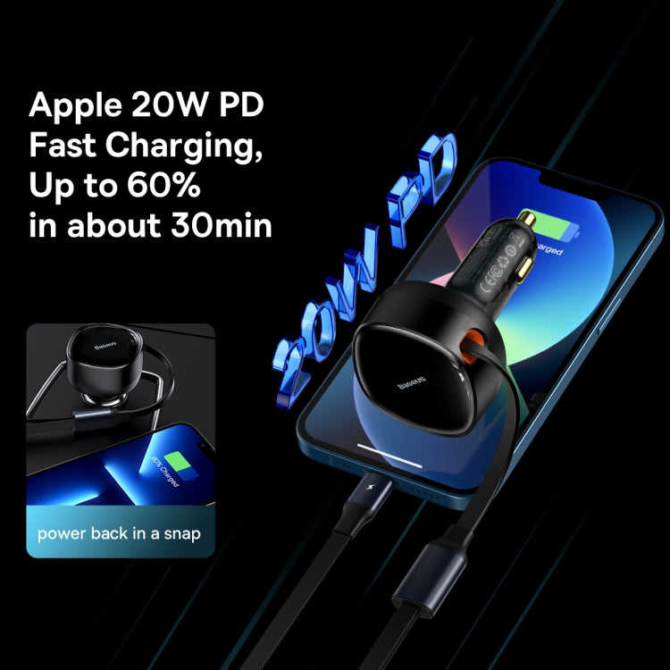 Baseus CCTX-CL Enjoyment Retractable 2 in 1 Car Charger Type-C + 8 Pin 30W(Black)