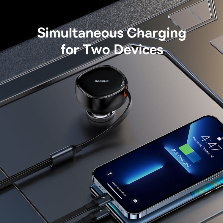 Baseus CCTX-CL Enjoyment Retractable 2 in 1 Car Charger Type-C + 8 Pin 30W(Black)