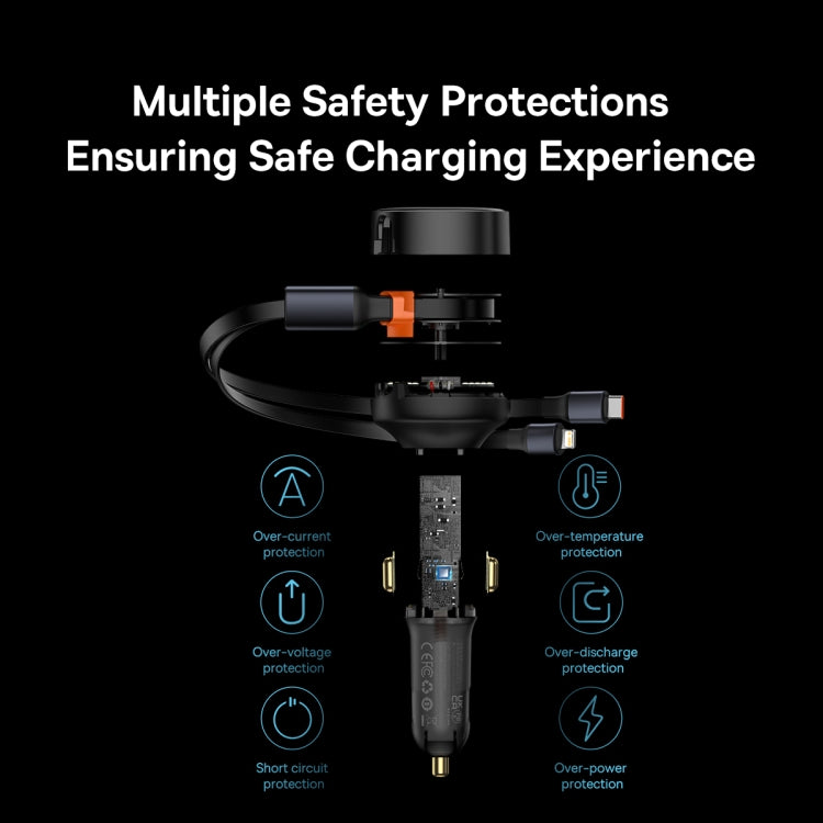 Baseus CCTX-CL Enjoyment Retractable 2 in 1 Car Charger Type-C + 8 Pin 30W(Black)