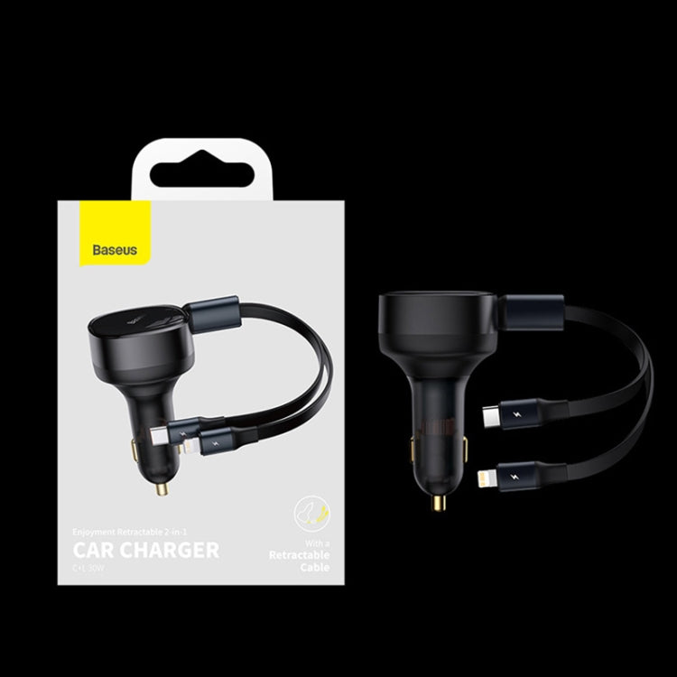 Baseus CCTX-CL Enjoyment Retractable 2 in 1 Car Charger Type-C + 8 Pin 30W(Black)