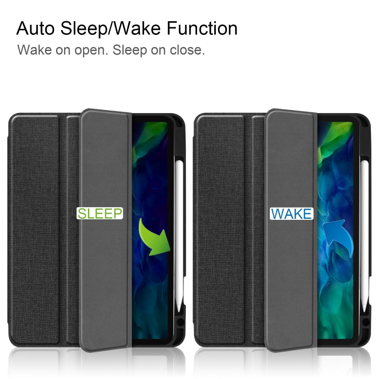 For iPad Pro 11 inch 2020 Fabric Denim TPU Smart Tablet Leather Tablet Case with Sleep Function & Tri-Fold Bracket & Pen Slot