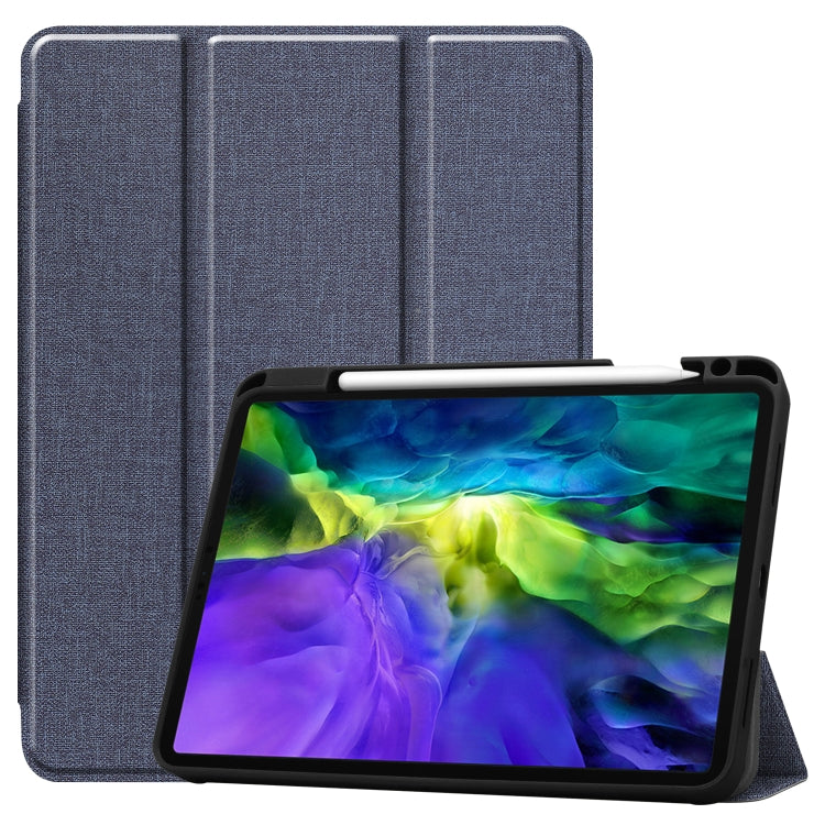For iPad Pro 11 inch 2020 Fabric Denim TPU Smart Tablet Leather Tablet Case with Sleep Function & Tri-Fold Bracket & Pen Slot
