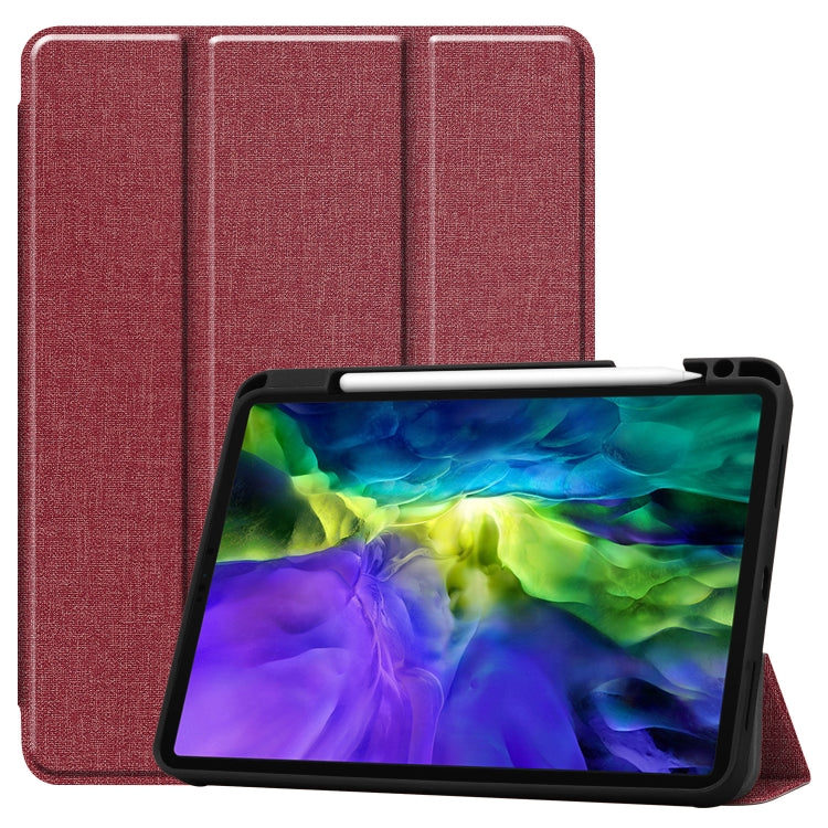 For iPad Pro 11 inch 2020 Fabric Denim TPU Smart Tablet Leather Tablet Case with Sleep Function & Tri-Fold Bracket & Pen Slot