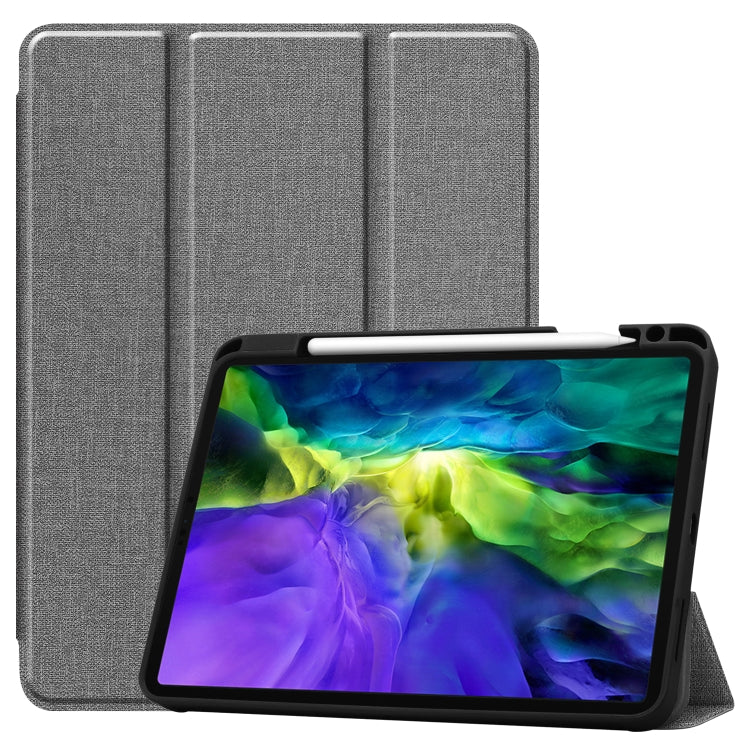 For iPad Pro 11 inch 2020 Fabric Denim TPU Smart Tablet Leather Tablet Case with Sleep Function & Tri-Fold Bracket & Pen Slot