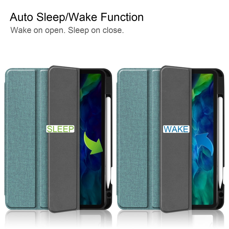 For iPad Pro 11 inch 2020 Fabric Denim TPU Smart Tablet Leather Tablet Case with Sleep Function & Tri-Fold Bracket & Pen Slot