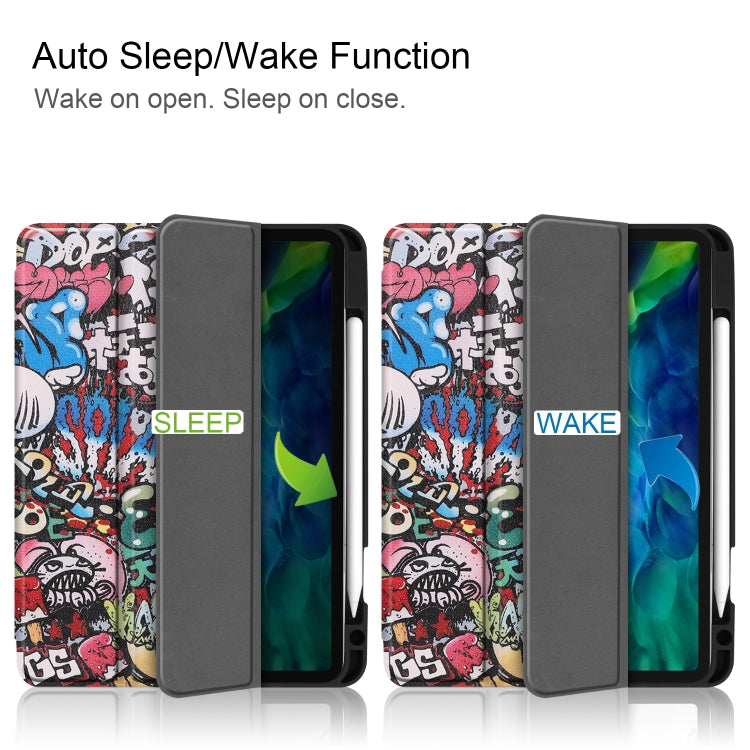 For iPad Pro 11 inch 2020 Painted TPU Smart Tablet Holster With Sleep Function & Tri-Fold Bracket & Pen Slot