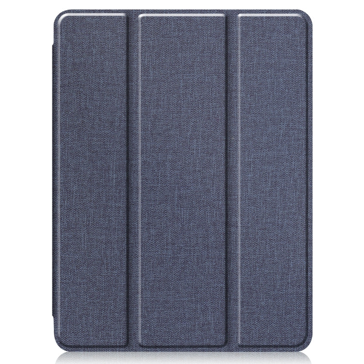 For iPad Pro 12.9 inch 2020 Fabric Denim TPU Smart Tablet Leather Tablet Case with Sleep Function & Tri-Fold Bracket & Pen Slot