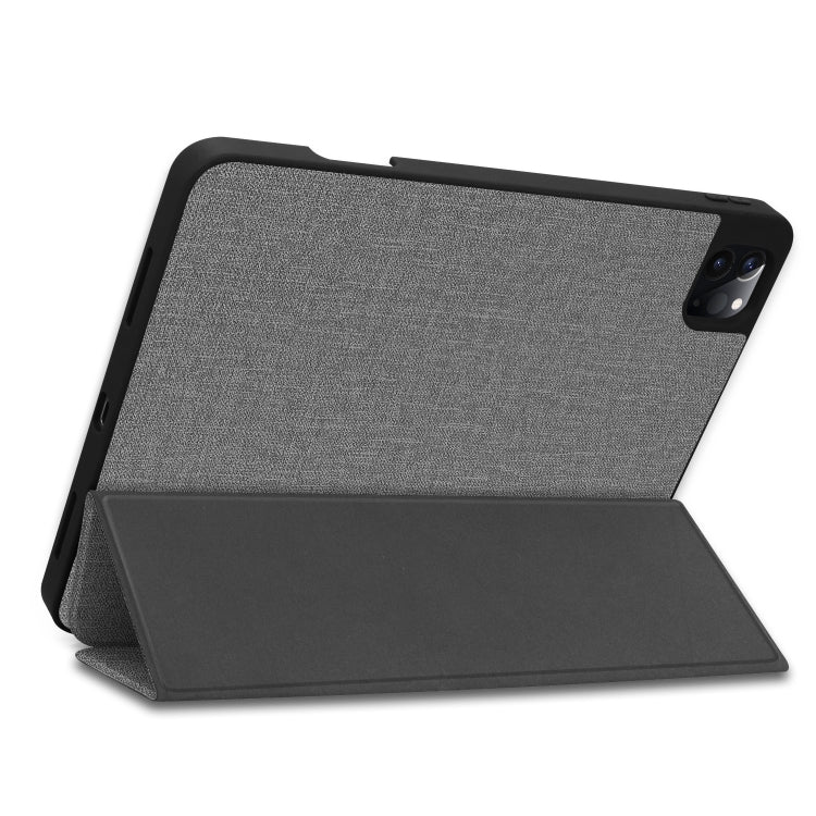 For iPad Pro 12.9 inch 2020 Fabric Denim TPU Smart Tablet Leather Tablet Case with Sleep Function & Tri-Fold Bracket & Pen Slot