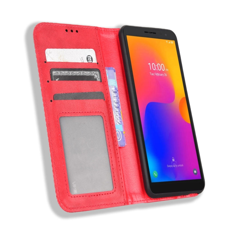 For TCL 303 / Alcatel 1B 2022 Magnetic Buckle Retro Crazy Horse Leather Phone Case