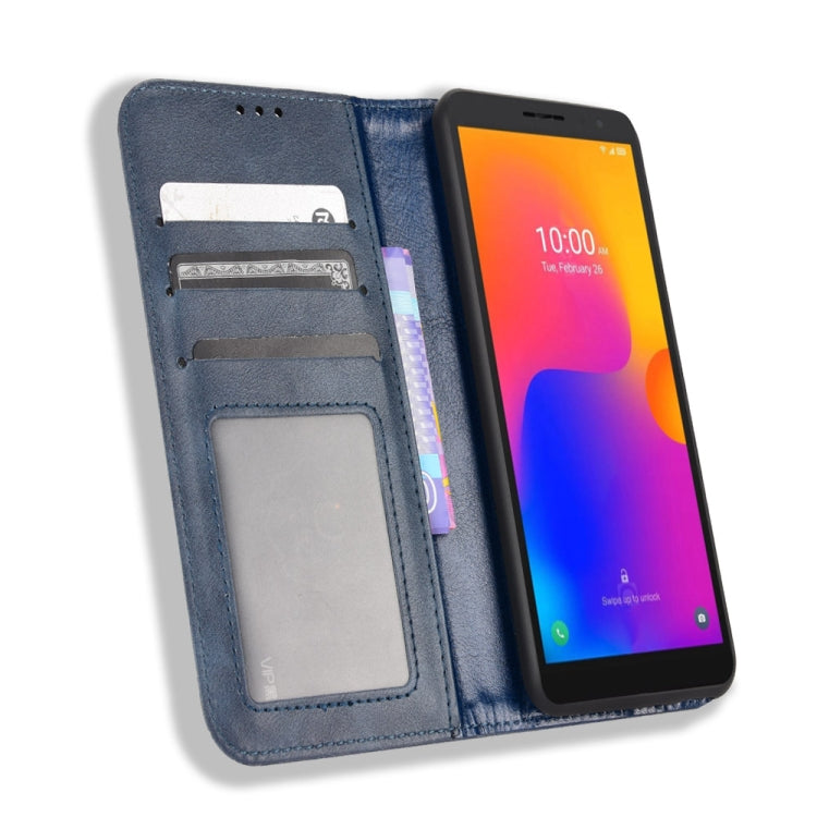 For TCL 303 / Alcatel 1B 2022 Magnetic Buckle Retro Crazy Horse Leather Phone Case