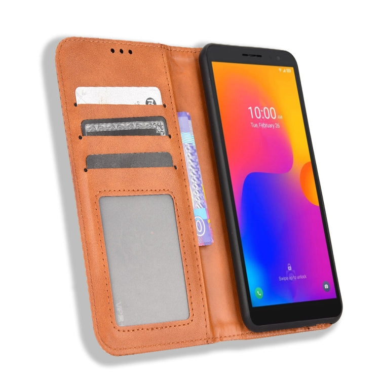 For TCL 303 / Alcatel 1B 2022 Magnetic Buckle Retro Crazy Horse Leather Phone Case