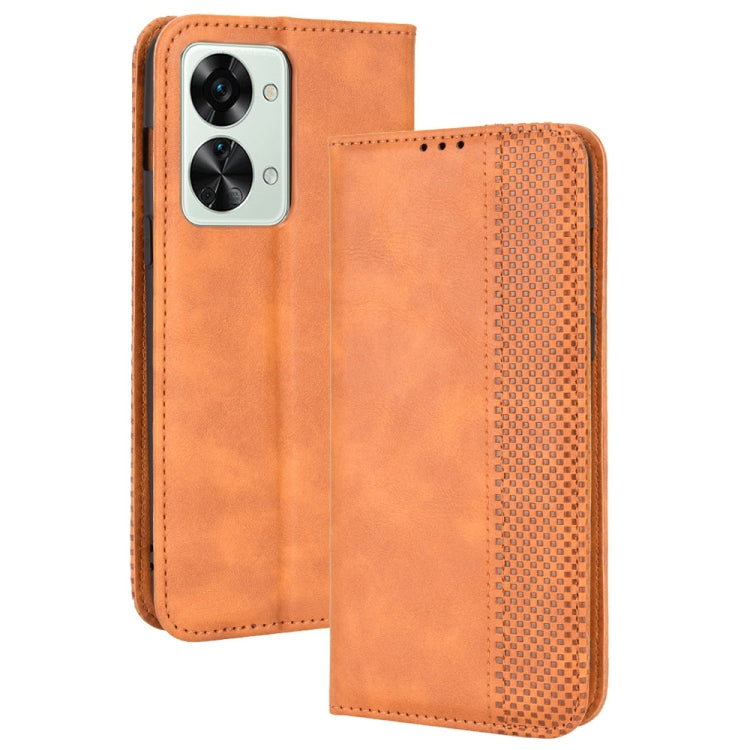 For OnePlus Nord 2T Magnetic Buckle Retro Crazy Horse Leather Phone Case
