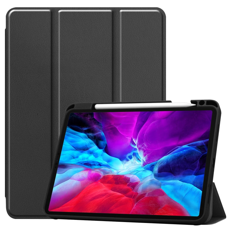 For iPad Pro 12.9 inch 2020 Custer Pattern Pure Color TPU Smart Tablet Holster with Sleep Function & Tri-Fold Bracket & Pen Slot