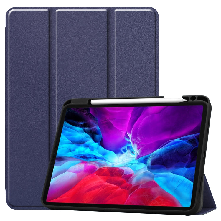 For iPad Pro 12.9 inch 2020 Custer Pattern Pure Color TPU Smart Tablet Holster with Sleep Function & Tri-Fold Bracket & Pen Slot