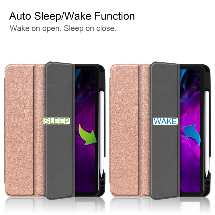For iPad Pro 12.9 inch 2020 Custer Pattern Pure Color TPU Smart Tablet Holster with Sleep Function & Tri-Fold Bracket & Pen Slot