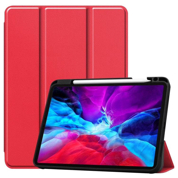 For iPad Pro 12.9 inch 2020 Custer Pattern Pure Color TPU Smart Tablet Holster with Sleep Function & Tri-Fold Bracket & Pen Slot
