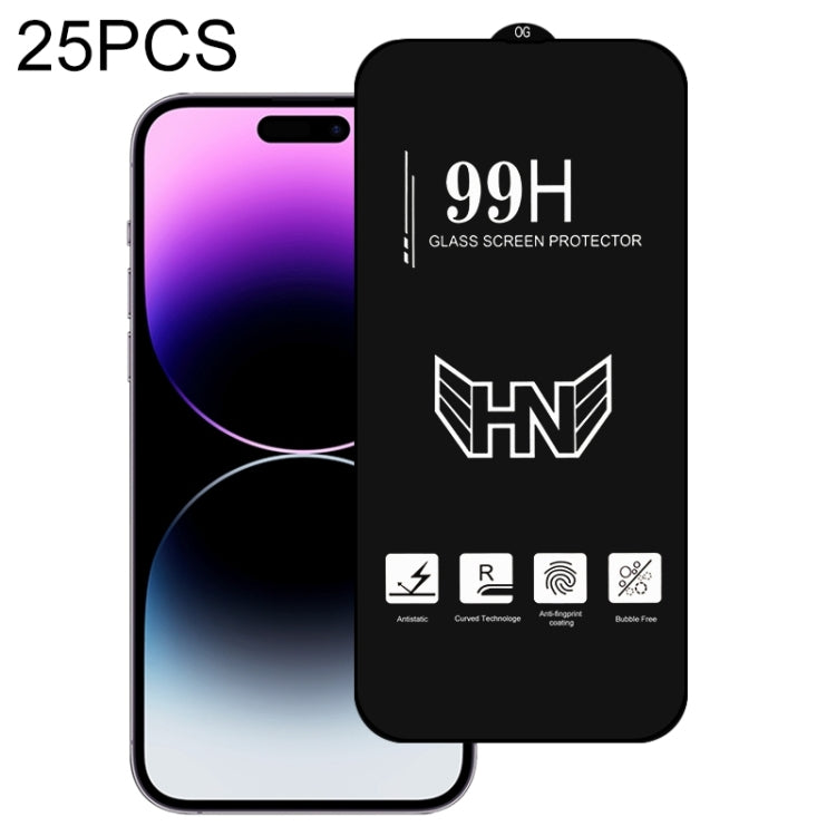 For iPhone 14 Pro 25pcs High Aluminum Large Arc Full Screen Tempered Glass Film