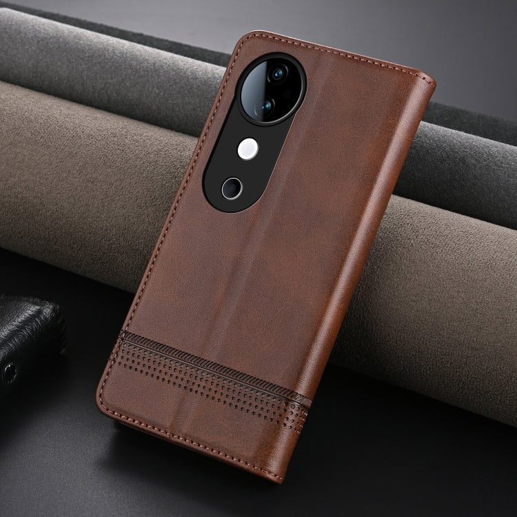 For vivo S19 AZNS Magnetic Calf Texture Leather Phone Case