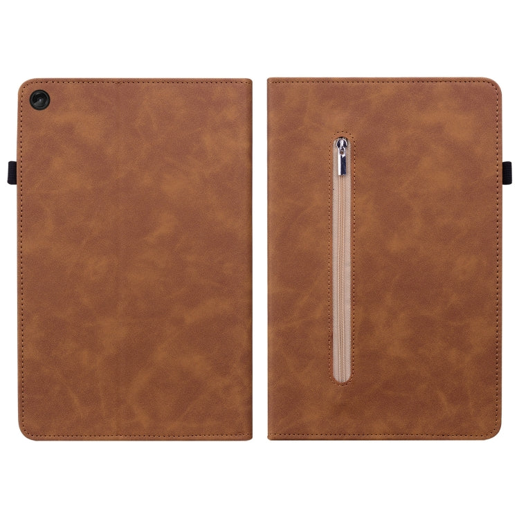 For Lenovo Tab M10 10.1 3rd Gen Skin Feel Solid Color Zipper Leather Tablet Case