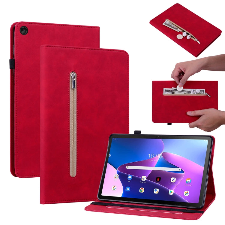 For Lenovo Tab M10 10.1 3rd Gen Skin Feel Solid Color Zipper Leather Tablet Case