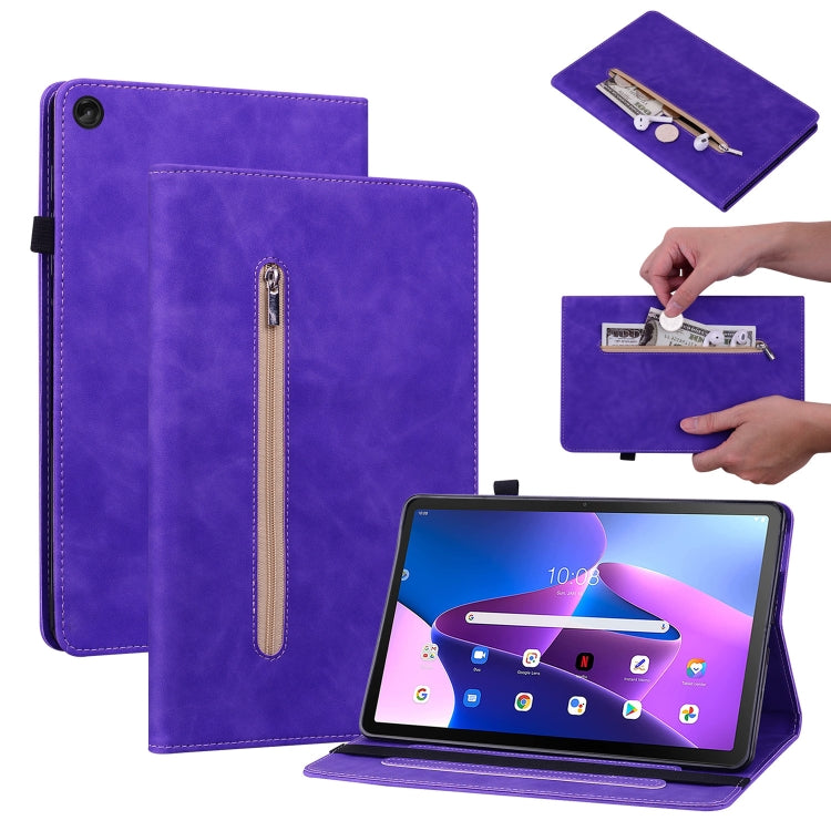 For Lenovo Tab M10 10.1 3rd Gen Skin Feel Solid Color Zipper Leather Tablet Case
