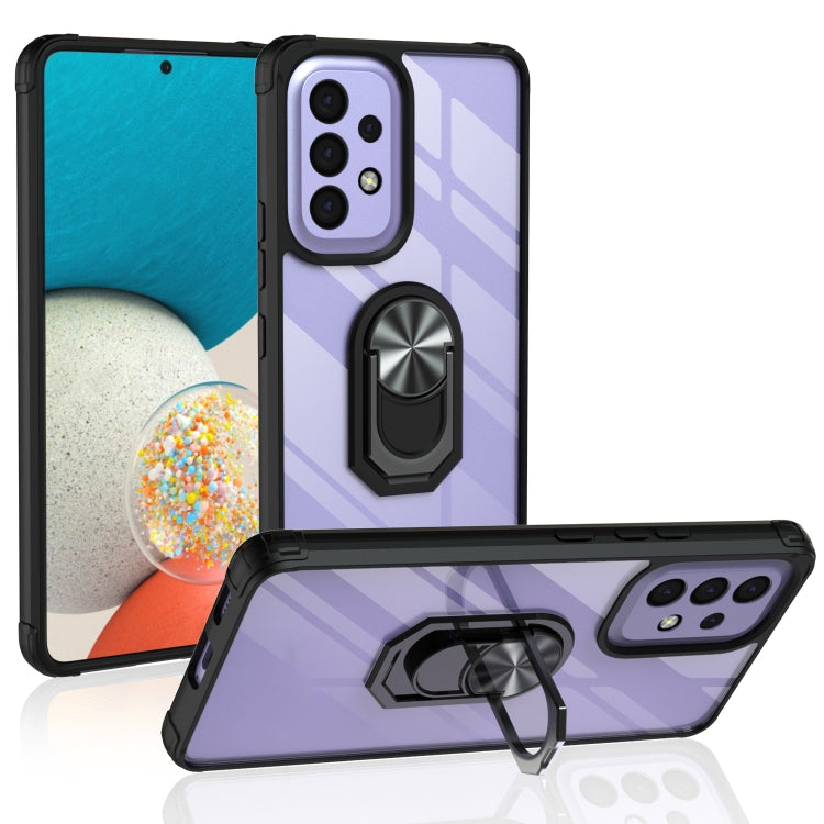 For Samsung Galaxy A53 5G Shockproof Transparent TPU + Acrylic Protective Case with Ring Holder