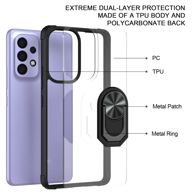 For Samsung Galaxy A53 5G Shockproof Transparent TPU + Acrylic Protective Case with Ring Holder