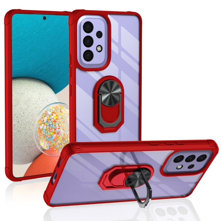 For Samsung Galaxy A53 5G Shockproof Transparent TPU + Acrylic Protective Case with Ring Holder