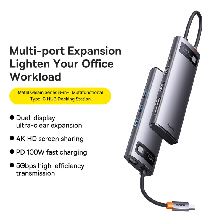 Baseus Metal Gleam Series 8 in 1 Multifunctional USB-C / Type-C HUB Docking Station