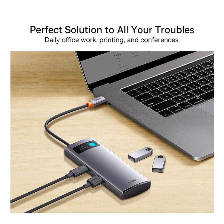 Baseus Metal Gleam Series 4 in 1 Multifunctional USB-C / Type-C HUB Docking Station, Type-C to USB 3.0 x 4