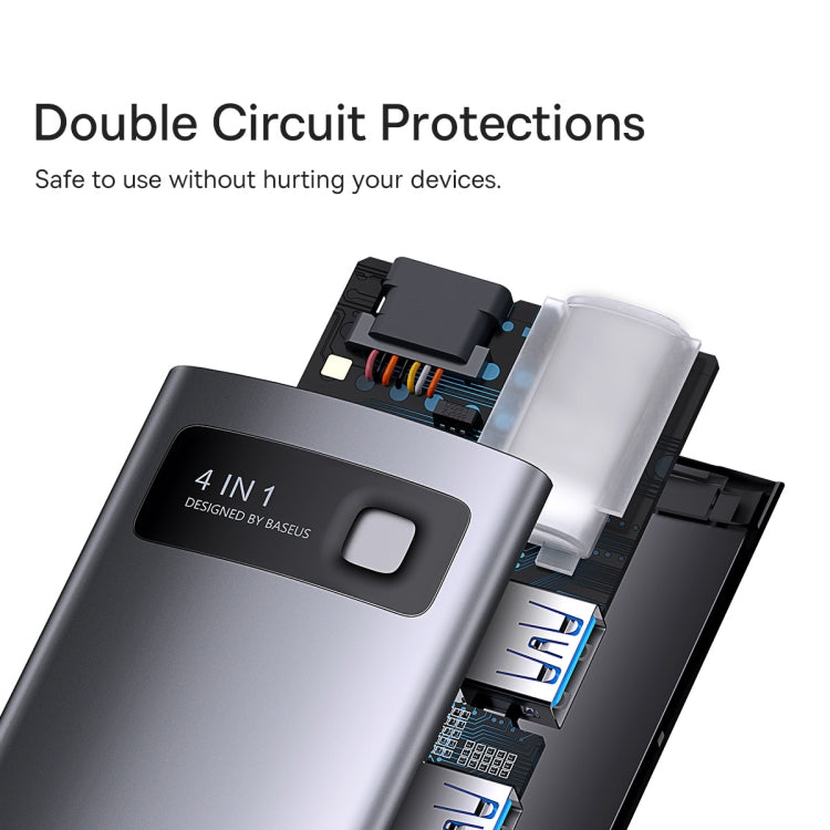 Baseus Metal Gleam Series 4 in 1 Multifunctional USB-C / Type-C HUB Docking Station, Type-C to USB 3.0 x 4
