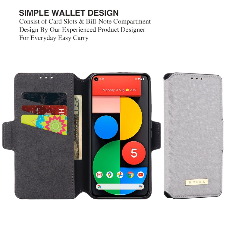 For Google Pixel 5 MUXMA MX115 Cross Texture Oil Edge Flip Leather Phone Case