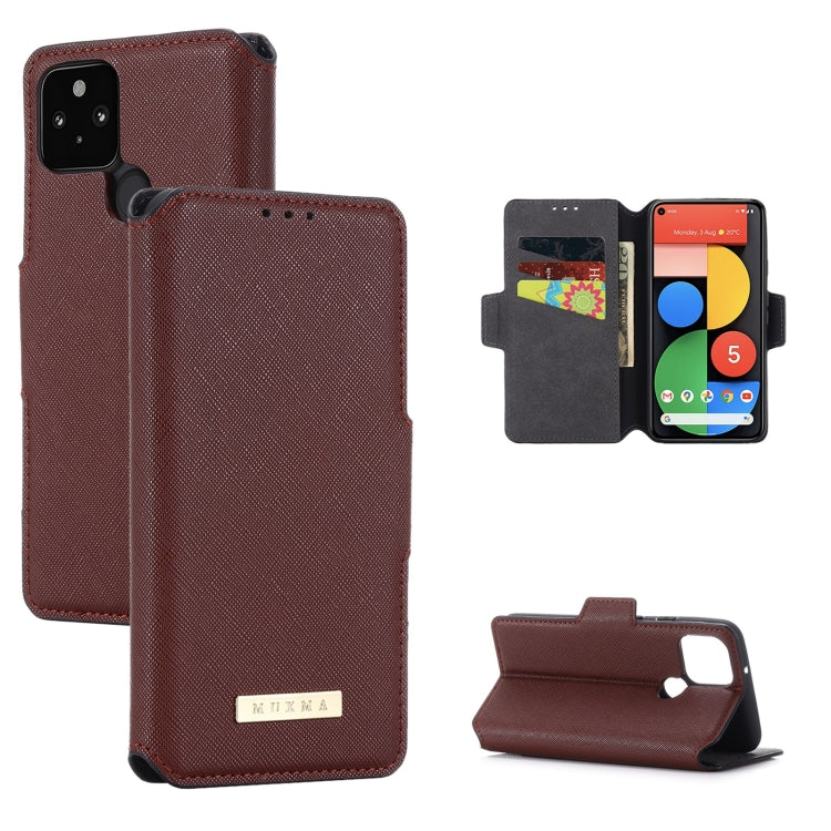 For Google Pixel 5 MUXMA MX115 Cross Texture Oil Edge Flip Leather Phone Case