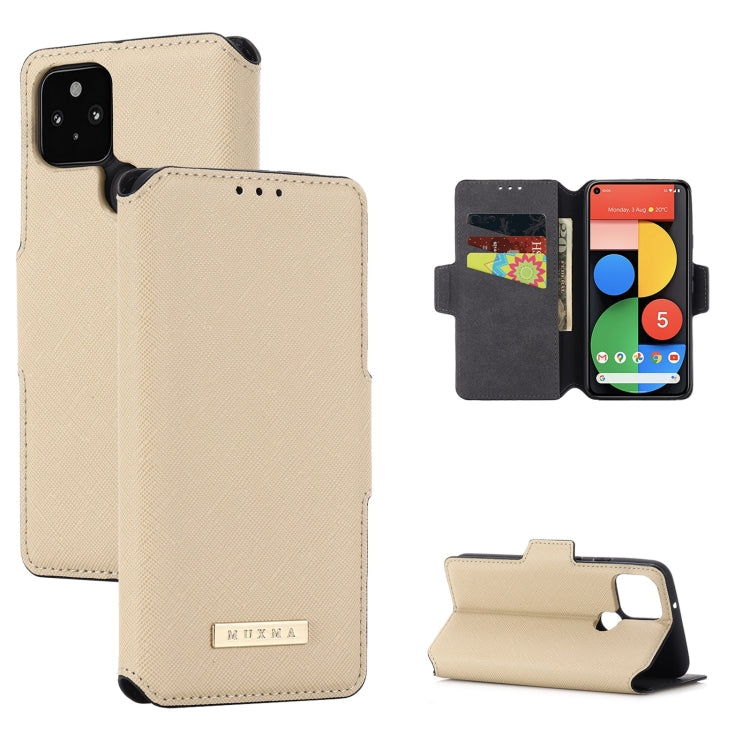 For Google Pixel 5 MUXMA MX115 Cross Texture Oil Edge Flip Leather Phone Case
