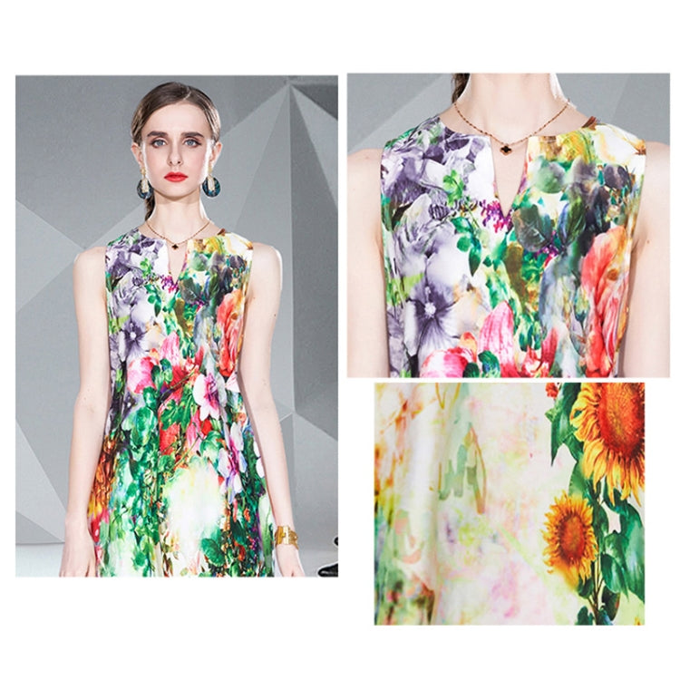 V Neck Sleeveless Floral Print Maxi Dress, Size:M(Floral)